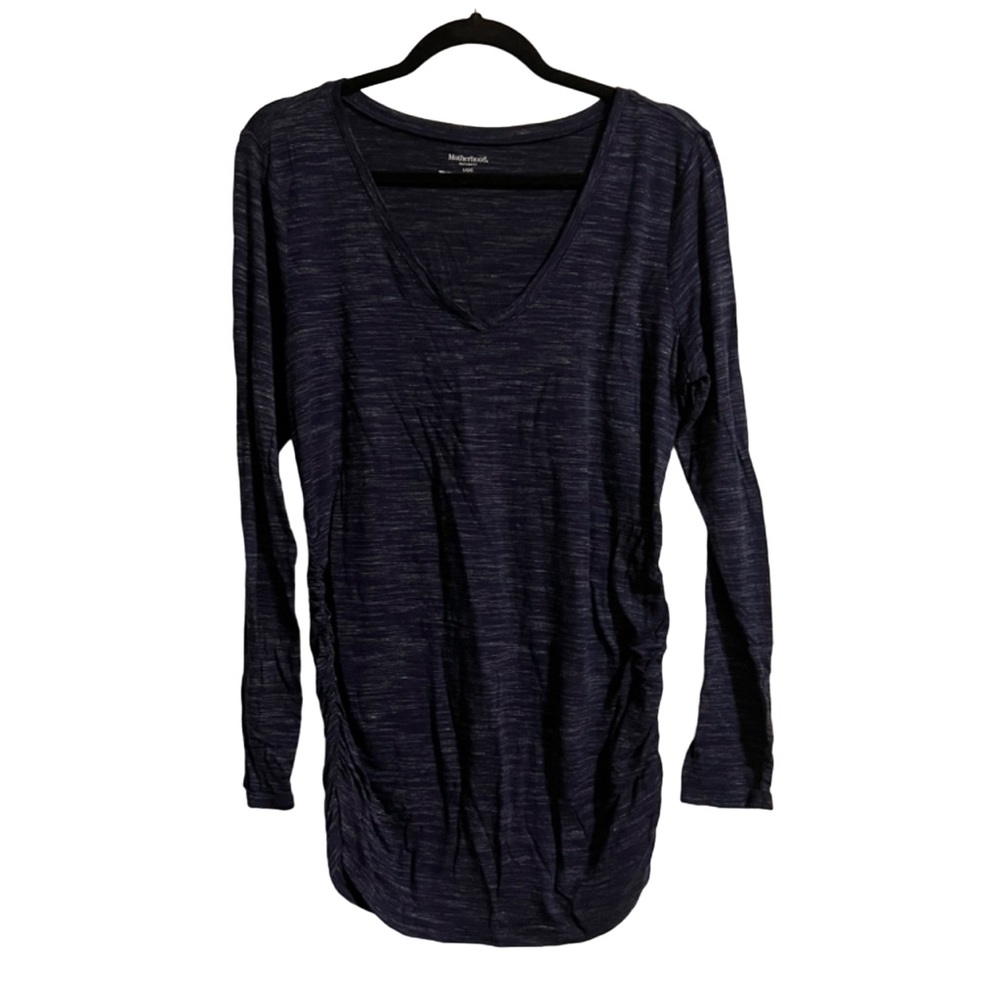 Heather Navy Motherhood Maternity Ruched Long Sleeve Top Size Large
